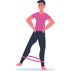 Man Performing Leg Exercise With Resistance Band A Pink Top And Dark Pants On A White Background