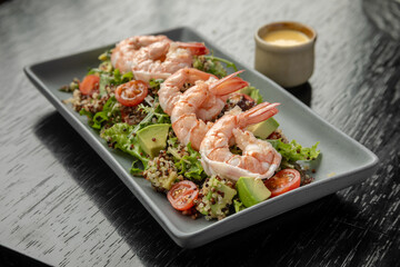 traditional Peruvian food, quinoa salad with prawns
