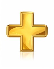 Fototapeta premium Gleaming golden plus sign with reflection
