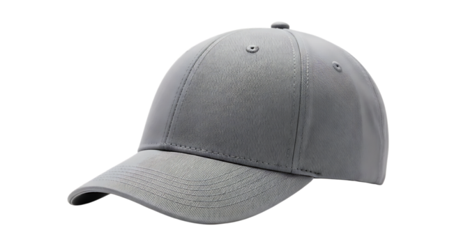 Gray baseball cap with textured pattern isolated on transparent background