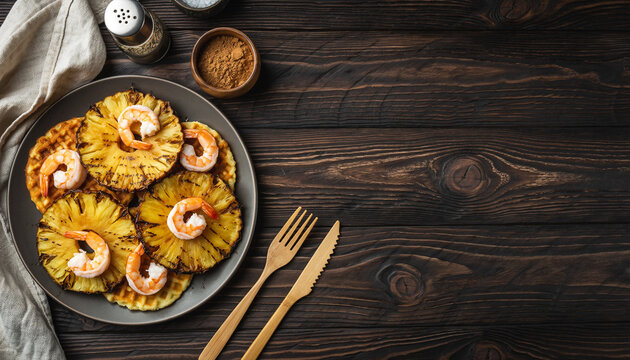 Wytrawne gofry z krewetkami i wędzonym ananasem