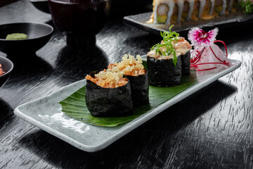 typical Peruvian food, variety of sushi