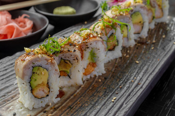 typical Peruvian food, variety of sushi
