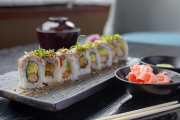 typical Peruvian food, variety of sushi