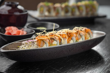 typical Peruvian food, variety of sushi