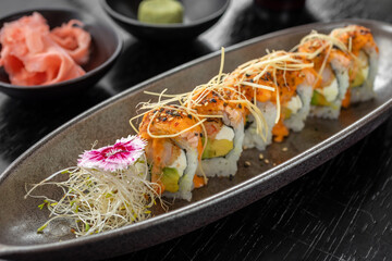 typical Peruvian food, variety of sushi