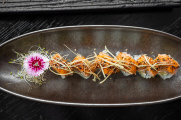 typical Peruvian food, variety of sushi