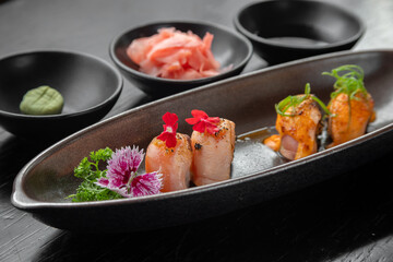 typical Peruvian food, variety of sushi