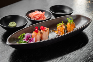 typical Peruvian food, variety of sushi