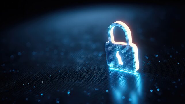 Glowing Blue Padlock Illuminated Against a Dark Background Representing Digital Security