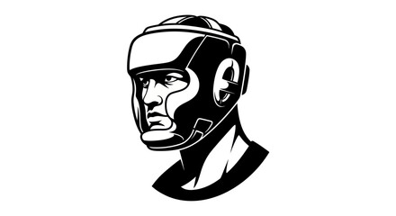 Boxer with Headgear: Intense Focus and Determination.