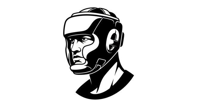 Boxer with Headgear: Intense Focus and Determination.