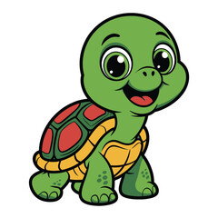 Fototapeta premium Illustration of a cute green turtle with a colorful shell, isolated on the turtle has big eyes and a friendly smile, making it appealing to children