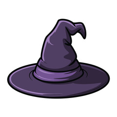 Fototapeta premium A classic purple witch hat with a wide brim and pointed crown, perfect for halloween costumes and magical themes, isolated on