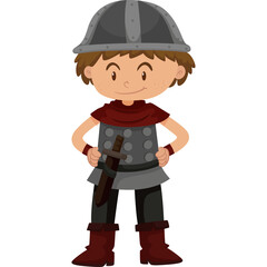 Pixelated Medieval Boy Warrior Character with Helmet and Sword on Transparent Background