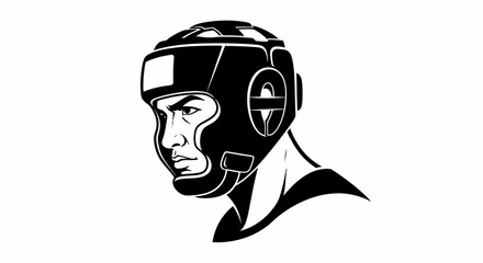 Determined Boxer in Protective Headgear Ready for the Fight.