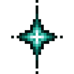Pixelated Teal Starburst Sparkle With Vertical Dotted Lines On Transparent Background