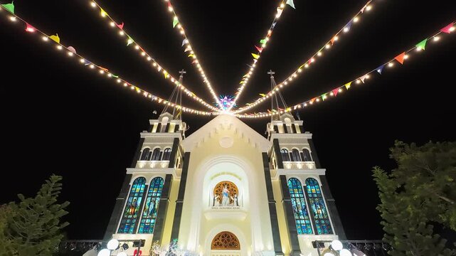 Beautiful view of Ba Lang catholic church on Christmas Eve, Nha Trang, Vietnam.