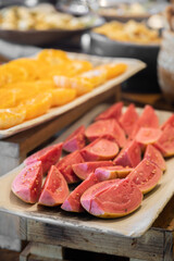 Traditional Colombian buffet, variety of dishes, appetizers, salads, and beverages