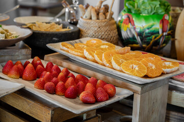 Traditional Colombian buffet, variety of dishes, appetizers, salads, and beverages