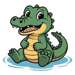 Naklejka premium Illustration of a cute baby alligator sitting and smiling, isolated on, perfect for childrens books and educational materials