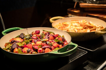 Traditional Colombian buffet, variety of dishes, appetizers, salads, and beverages