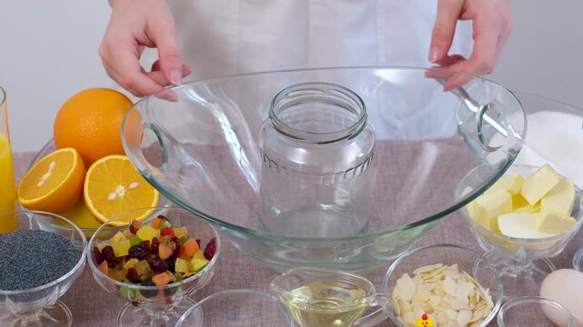 baking for Christmas Easter Making homemade cruffin step by step, rolling yeast dough, spreading butter and poppy seeds, adding dried fruits, baking layered cruffins, cooking process in the kitchen