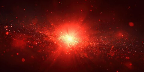 Abstract red light explosion with bokeh effects and particles in a dark background