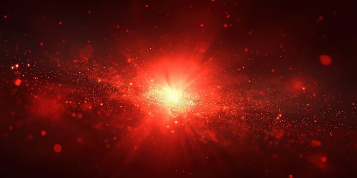 Abstract red light explosion with bokeh effects and particles in a dark background