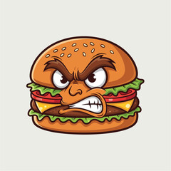 Angry Cartoon Burger Mascot Gritting Teeth