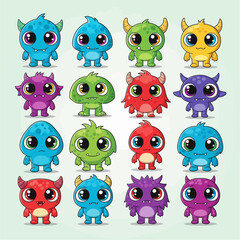 Fototapeta premium Vibrant Cute Cartoon Monster Character Collection