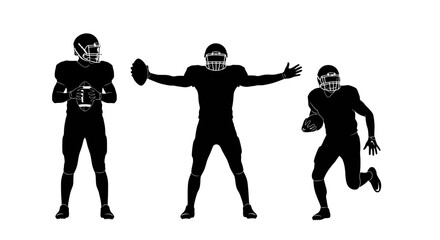 American Football Players in Action Silhouettes on White Background.