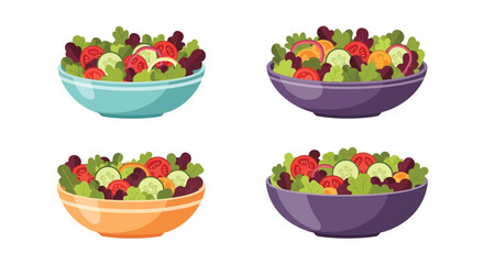 Colorful fresh vegetable salads in different bowls a healthy food illustration