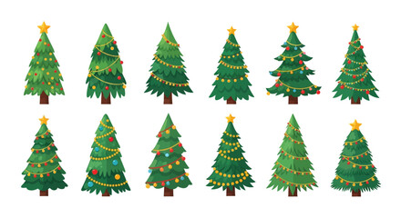 Collection of Decorated Christmas Trees for Holiday Season.
