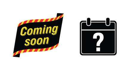 Coming soon announcement with a calendar and question mark graphic