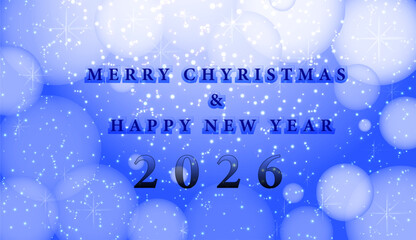 Winter vector background in a festive minimalist style with a blue gradient, snowflakes, and "Merry Christmas & Happy New Year 2026" text for cards, banners, and New Year design.