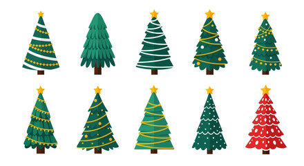 Collection of Decorated Christmas Trees with Star Toppers.
