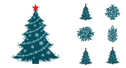 Festive Christmas Tree Collection - Decorated and Stylized Holiday Illustrations.