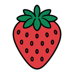Obraz premium Illustration of a ripe strawberry with green leaves and red skin isolated on, perfect for summer themed designs and healthy eating concepts