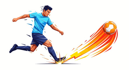 Fototapeta premium Dynamic Soccer Player Kicking Ball with Energy Trail Illustration.