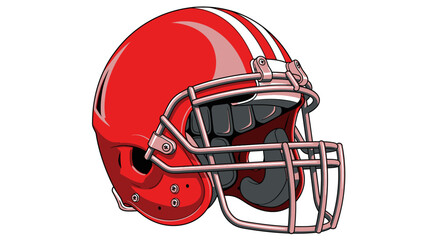 Naklejka premium Red Football Helmet with White Stripes and Face Mask.
