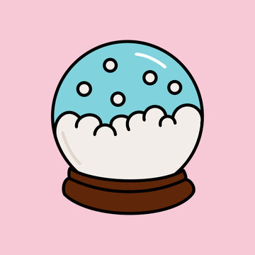 Minimalist Snow Globe Vector Icon. Empty Glass Ball on Pink Background. Winter Holidays Mockup for Christmas and New Year Design Elements