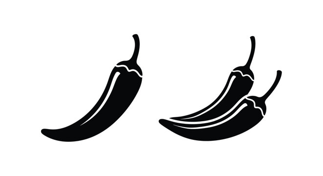 Two black silhouette chili peppers a simple graphic illustration
