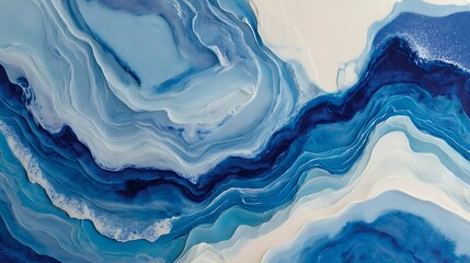 Layers of Blue and White Waves Overlapping in an Artistic Fluid Abstract Composition.
