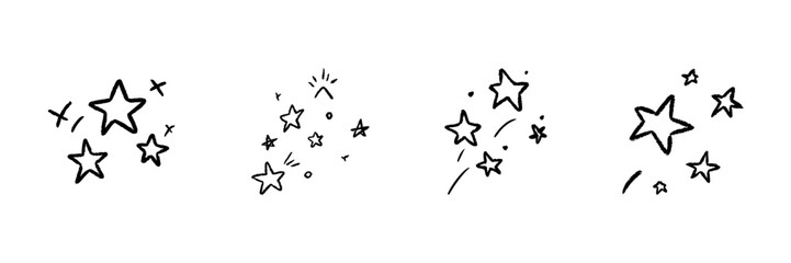 Star Cluster Line Icon Set In Doodle Style. Celestial Navigation, Astronomy, And Cosmic Exploration Outline Sketch Collection. Hand Drawn Isolated Vector Illustration