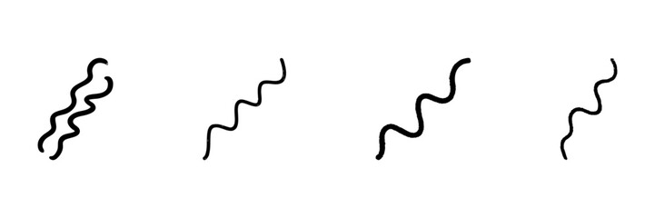 Wavy Line Icon Set In Doodle Style. Abstract Design Elements For Creative Projects And Artistic Illustrations. Hand Drawn Isolated Vector Illustration