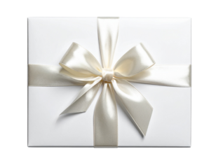 Luxury White Gift Package with Cream Ribbon and Glossy Finish – Elegant Celebration PNG