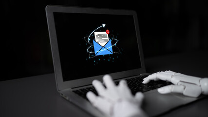 An AI assistant manages an email inbox, prioritizing new messages and notifications. This automated communication system streamlines digital correspondence and information flow. Fermion