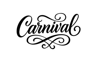 Naklejka premium Elegant handwritten carnival script with decorative swirls for festive design
