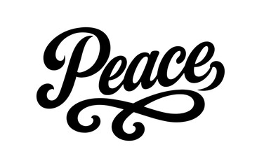 Elegant calligraphy of the word peace in black on white background